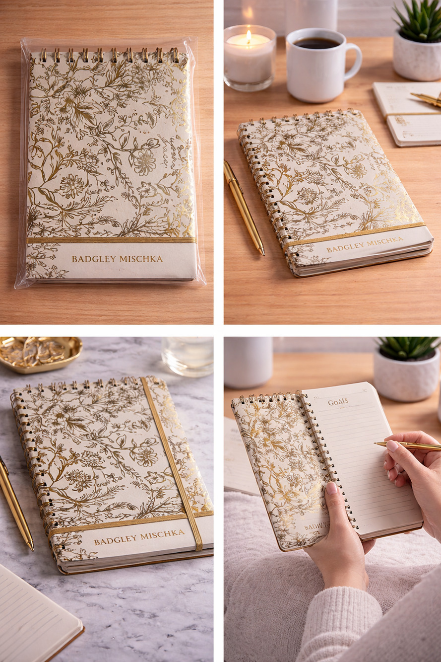 Badgley Mischka Floral Journal Notebook w/ Gold Band Closure